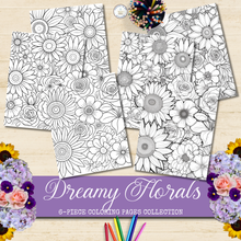 Load image into Gallery viewer, Dreamy Florals 6-Piece Coloring Pages Collection {DIGITAL DOWNLOAD}