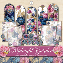 Load image into Gallery viewer, Midnight Garden Bookmark, Sticker, & Notecard Set {DIGITAL DOWNLOAD}