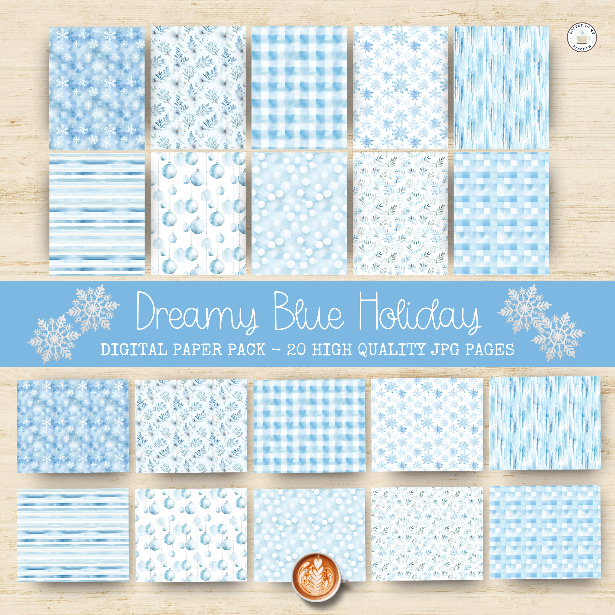Dreamy Blue Holiday Digital Paper Pack {DIGITAL DOWNLOAD} – Coffee in ...