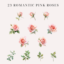 Load image into Gallery viewer, Romantic Pink Roses Clipart Pack, DIGITAL DOWNLOAD