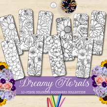 Load image into Gallery viewer, Dreamy Florals 10-Piece Coloring Bookmarks Collection {DIGITAL DOWNLOAD}