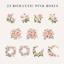Load image into Gallery viewer, Romantic Pink Roses Clipart Pack, DIGITAL DOWNLOAD