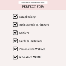 Load image into Gallery viewer, Romantic Pink Roses Clipart Pack, DIGITAL DOWNLOAD