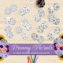 Load image into Gallery viewer, Dreamy Florals 24-Piece Coloring Stickers Collection {DIGITAL DOWNLOAD}