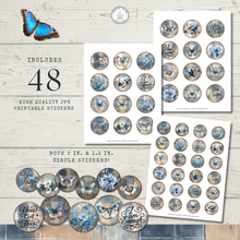 Load image into Gallery viewer, Blue Butterfly Inspirational 48-Piece Printable Sticker Collection {DIGITAL DOWNLOAD}
