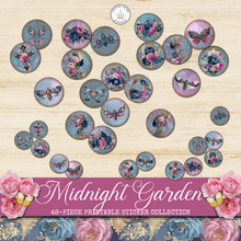 Load image into Gallery viewer, Midnight Garden 48-Piece Printable Sticker Collection {DIGITAL DOWNLOAD}
