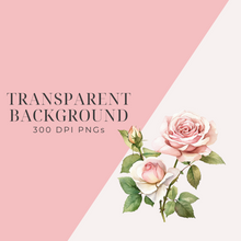 Load image into Gallery viewer, Romantic Pink Roses Clipart Pack, DIGITAL DOWNLOAD