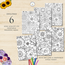 Load image into Gallery viewer, Dreamy Florals 6-Piece Coloring Pages Collection {DIGITAL DOWNLOAD}
