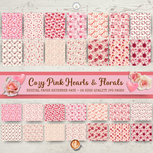 Load image into Gallery viewer, Cozy Pink Hearts &amp; Florals Digital Paper Extended Pack {DIGITAL DOWNLOAD}
