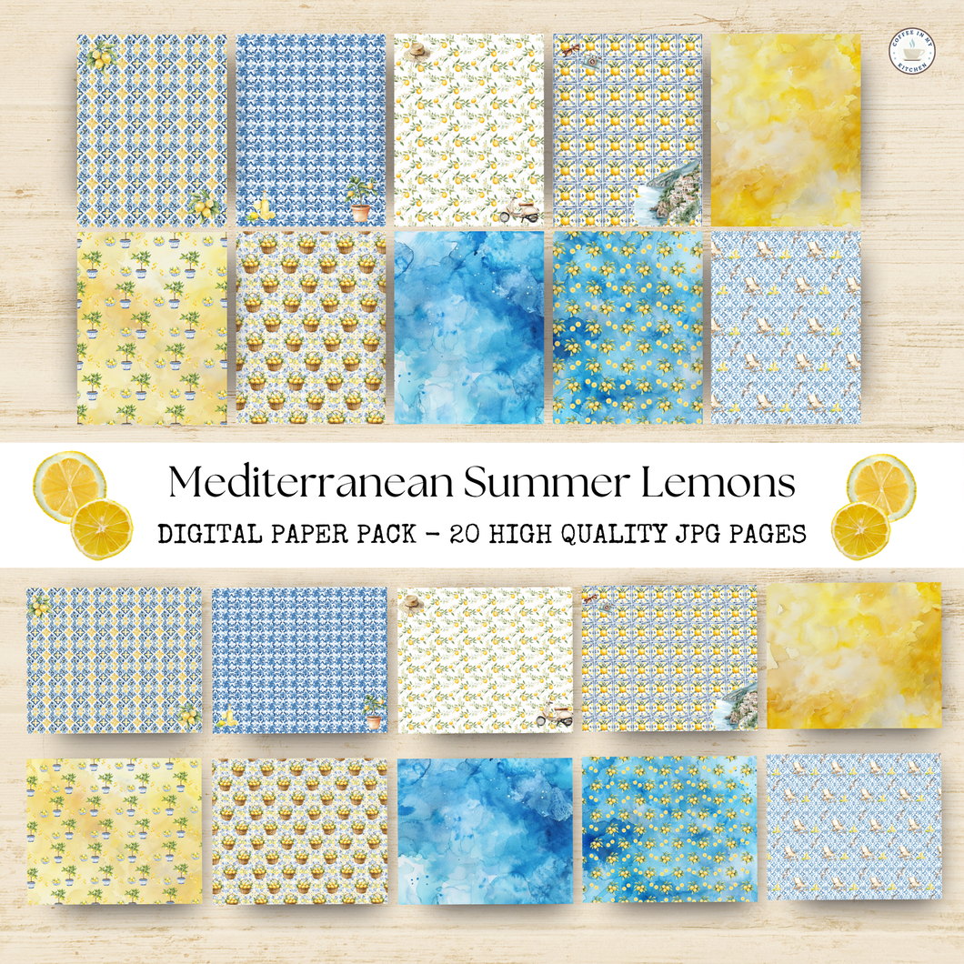 Mediterranean Summer Lemons Digital Paper Pack {DIGITAL DOWNLOAD}