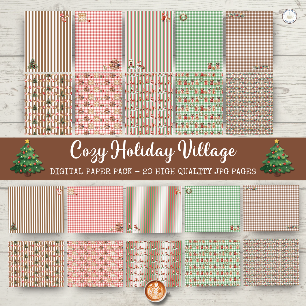Cozy Holiday Village Digital Paper Pack {DIGITAL DOWNLOAD]