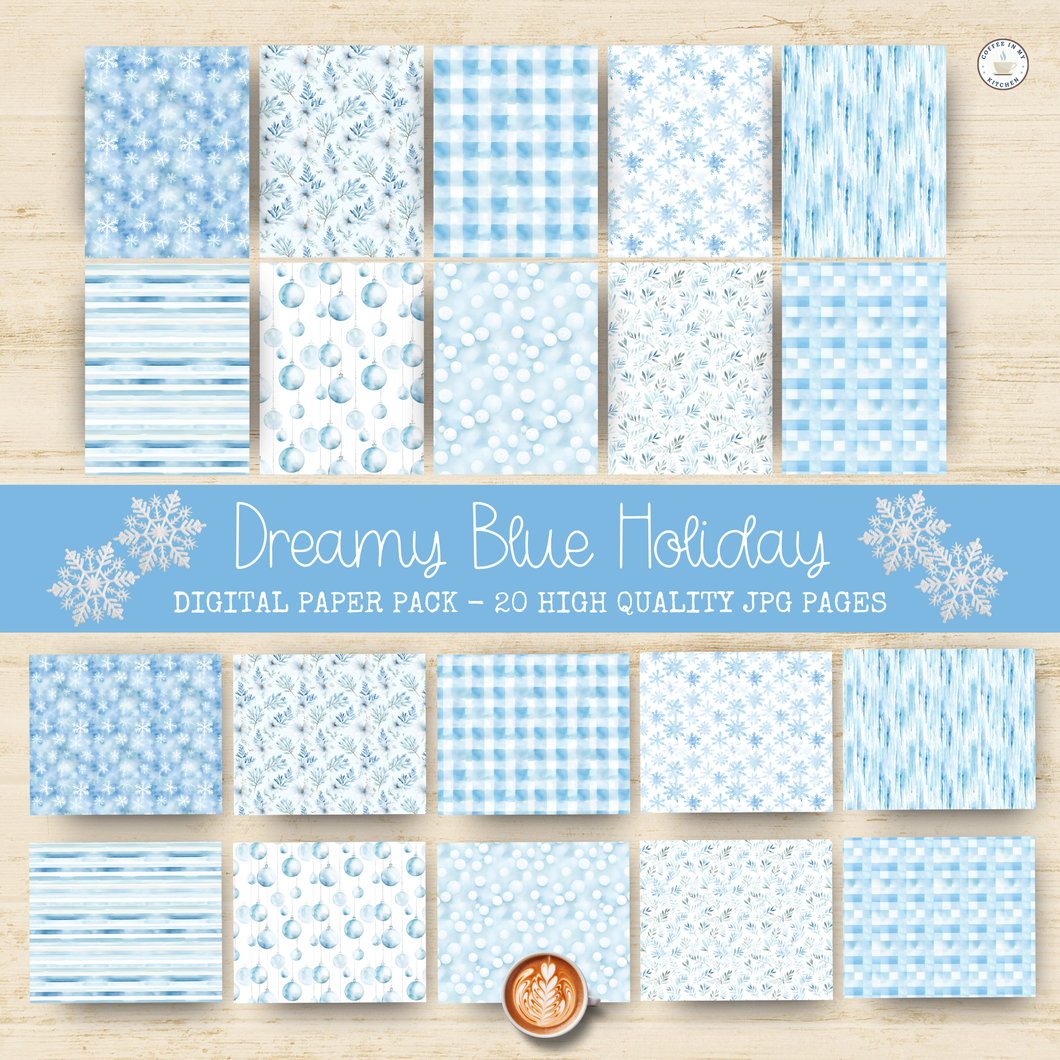 Dreamy Blue Holiday Digital Paper Pack {DIGITAL DOWNLOAD}