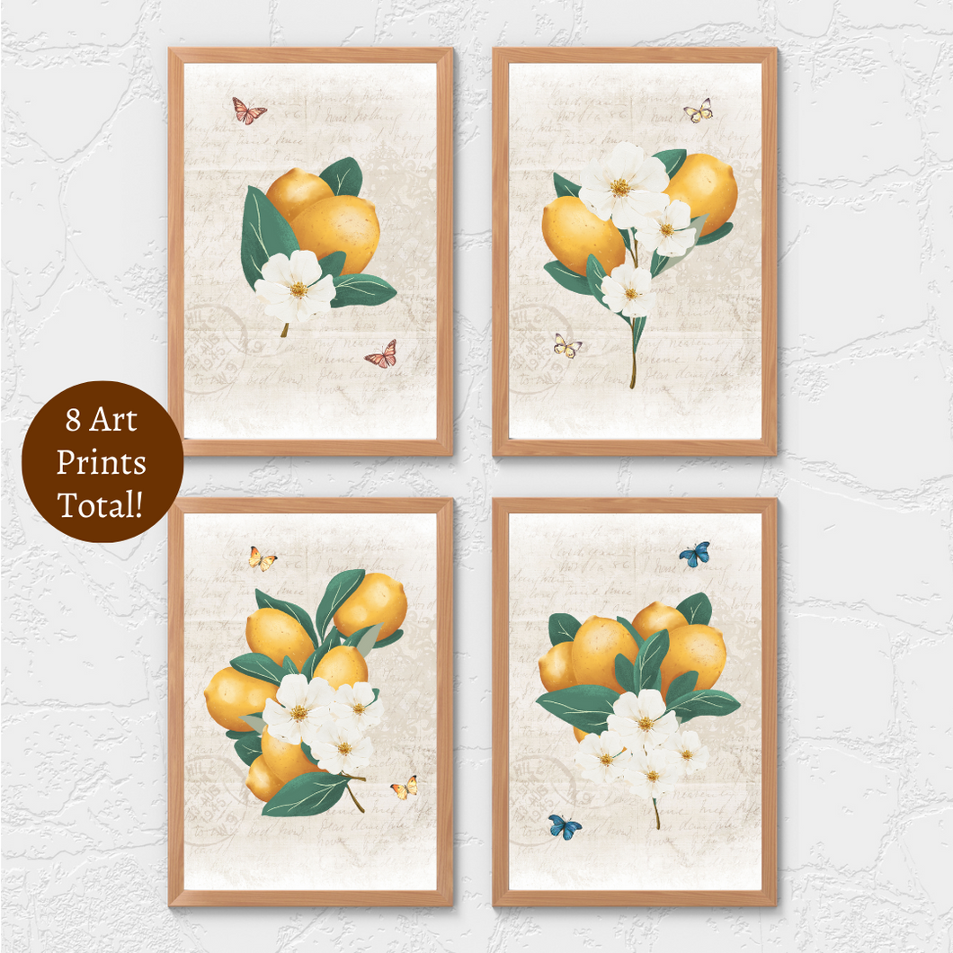 Vintage Lemons & Butterflies Art Prints Bundle {Digital Download}