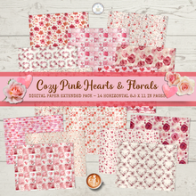 Load image into Gallery viewer, Cozy Pink Hearts &amp; Florals Digital Paper Extended Pack {DIGITAL DOWNLOAD}
