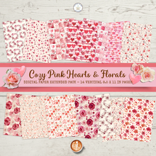 Load image into Gallery viewer, Cozy Pink Hearts &amp; Florals Digital Paper Extended Pack {DIGITAL DOWNLOAD}
