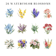 Load image into Gallery viewer, Watercolor Blossoms Clipart Pack DIGITAL DOWNLOAD - 20% OFF INTRODUCTORY SALE!
