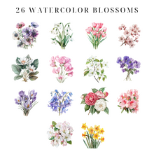 Load image into Gallery viewer, Watercolor Blossoms Clipart Pack DIGITAL DOWNLOAD - 20% OFF INTRODUCTORY SALE!
