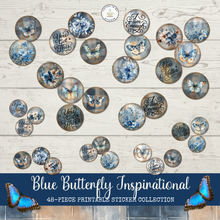 Load image into Gallery viewer, Blue Butterfly Inspirational 48-Piece Printable Sticker Collection {DIGITAL DOWNLOAD}
