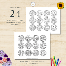 Load image into Gallery viewer, Dreamy Florals 24-Piece Coloring Stickers Collection {DIGITAL DOWNLOAD}
