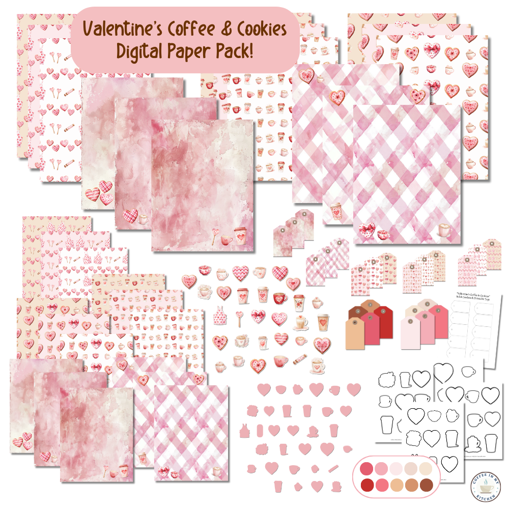 Valentine's Coffee and Cookies Digital Paper Pack - Flash Sale! {DIGITAL DOWNLOAD}